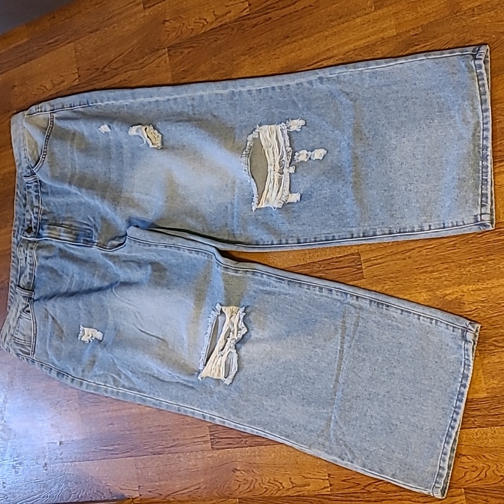 Women's Light Blue Wide Leg Distressed Jeans